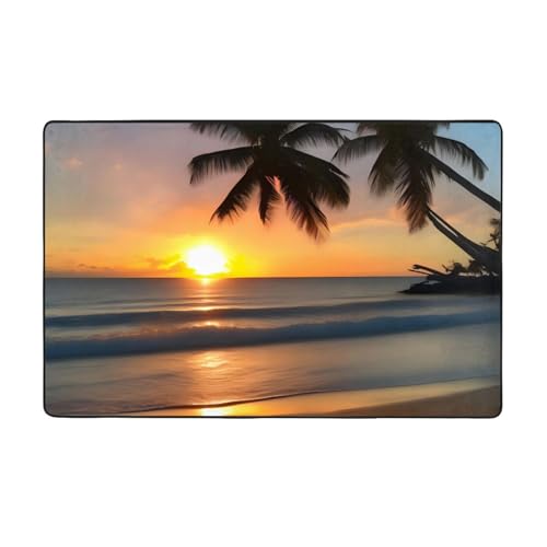 Sunset Beach weicher Flanell-Teppich, 152,4 x 99,1 cm, rutschfester Memory-Schaum, ideal für Wohnzimmer und Büro. von PEGQCVAM