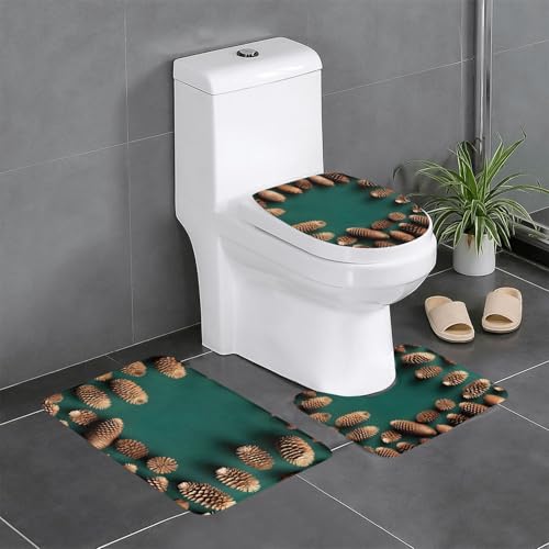Tannenzapfen-Bordüre, 3-teiliges Badezimmerteppich-Set, vollständig bedruckt, weiche rutschfeste Matten, geeignet für Badezimmer, Toiletten und Böden. Tannenzapfen-Bordüre, 3-teiliges Badezimmerteppich-Set, vollständig bedruckt, weiche rutschfeste Matten, geeignet für Badezimmer, Toiletten und Böden. von PEGQCVAM