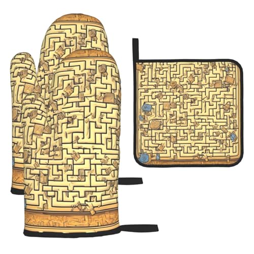 Treasure Maze Ofenhandschuhe und Topflappen-Sets. Hitzebeständig, für Küche und Grill. von PEGQCVAM