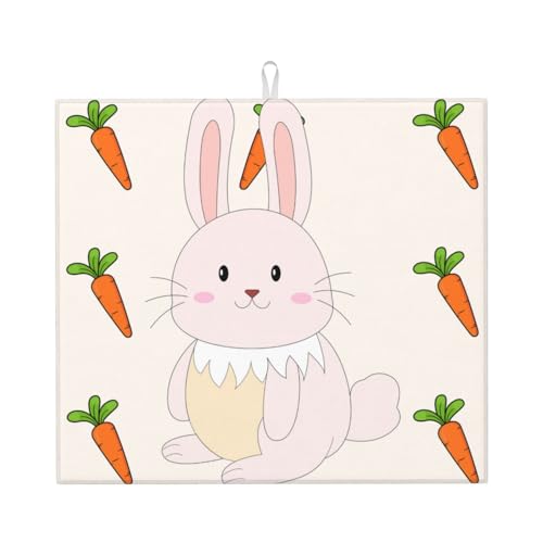 Trocknungsmatte für Küche mit lächelndem Kaninchen, wasserabsorbierend, schnell trocknend, rutschfest, geeignet für Geschirr, einfach zu lagern und zu reinigen. von PEGQCVAM