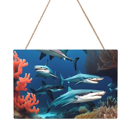 U-Boot-Haifisch-Korallenmalerei, rechteckig, 20,3 x 30,5 cm, elegante, moderne Wanddekoration, um Ihren Raum zu verschönern von PEGQCVAM
