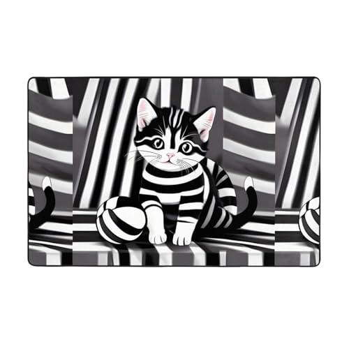 Weicher, schwarz-weiß gestreifter Kätzchen-Teppich, 152,4 x 99,1 cm, rutschfester Memory-Schaum, ideal für Wohnzimmer und Büro. von PEGQCVAM