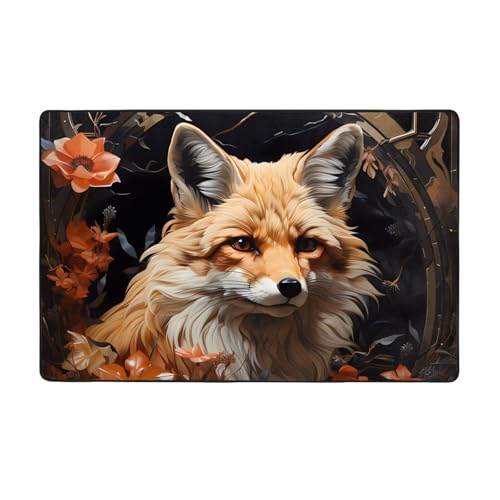 Weicher Flanell-Teppich, Fuchs und Blumen, 152,4 x 99,1 cm, rutschfester Memory-Schaum, ideal für Wohnzimmer und Büro. von PEGQCVAM