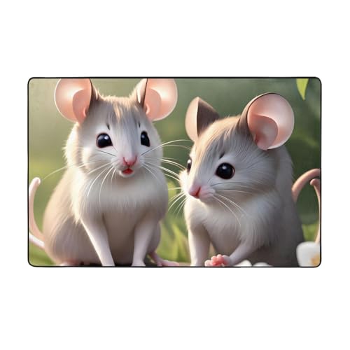 Weicher Flanell-Teppich, Motiv: Maus in Love, 152,4 x 99,1 cm, rutschfester Memory-Schaum, ideal für Wohnzimmer und Büro von PEGQCVAM