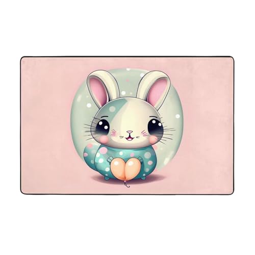 Weicher Flanell-Teppich mit Cartoon-Hase, 152,4 x 99,1 cm, rutschfester Memory-Schaum, ideal für Wohnzimmer und Büro. von PEGQCVAM