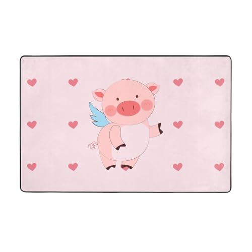 Weicher Flanell-Teppich mit Cartoon-Motiv, fliegendes Schwein, 152,4 x 99,1 cm, rutschfester Memory-Schaum, ideal für Wohnzimmer und Büro. von PEGQCVAM