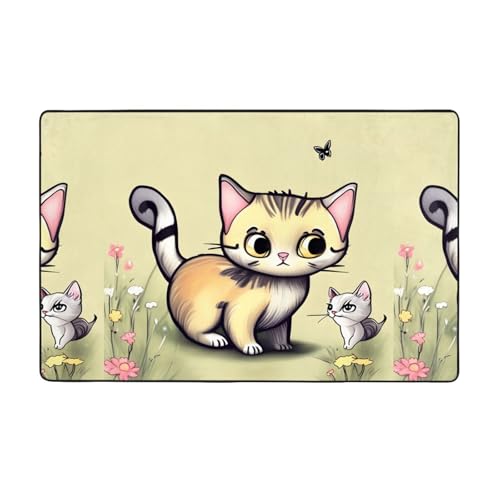 Weicher Flanell-Teppich mit Katze und Schmetterling, 152,4 x 99,1 cm, rutschfester Memory-Schaum, ideal für Wohnzimmer und Büro. von PEGQCVAM