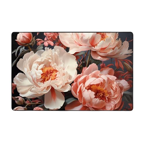 Weicher Flanell-Teppich mit Pfingstrosen, 152,4 x 99,1 cm, rutschfester Memory-Schaum, ideal für Wohnzimmer und Büro. von PEGQCVAM