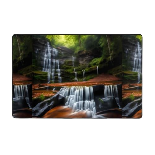 Weicher Flanell-Teppich mit Wasserfall-Aussicht, 152,4 x 99,1 cm, rutschfester Memory-Schaum, ideal für Wohnzimmer und Büro. von PEGQCVAM