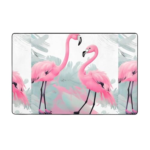 Weicher Flanell-Teppich mit pinkem Flamingo, 152,4 x 99,1 cm, rutschfester Memory-Schaum, ideal für Wohnzimmer und Büro. von PEGQCVAM