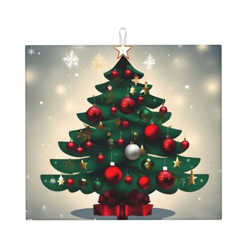 Weihnachtsgeschenk-Baum-Trockenmatte für Küche Wasserabsorbierend, schnell trocknend, rutschfest, geeignet für Geschirr, einfach zu lagern und zu reinigen. von PEGQCVAM