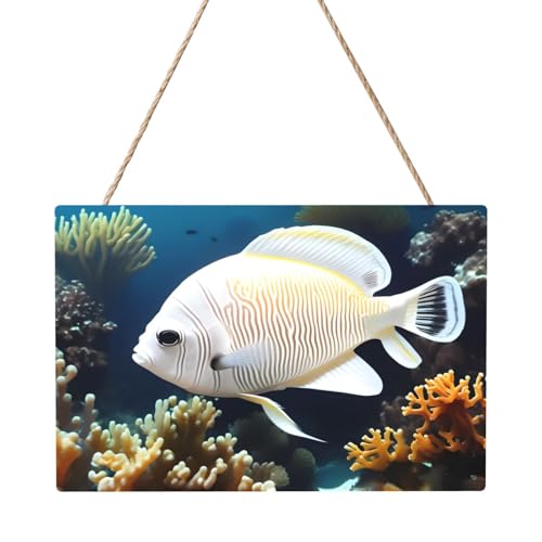 Weiß-goldener Fisch Rechteckiges Paneelgemälde 20,3 x 30,5 cm Elegante moderne Wanddekoration für Zuhause zur Verschönerung Ihres Raumes von PEGQCVAM