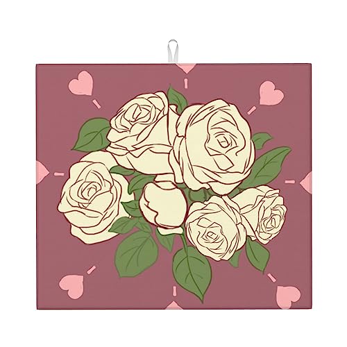 Weiße Rose Of Love Abtropfmatte für Küche, wasserabsorbierend, schnell trocknend, rutschfest, geeignet für Geschirr, einfach zu lagern und zu reinigen. von PEGQCVAM