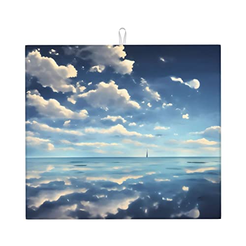 Weiße Wolken über dem Meer Trockenmatte für Küche Wasserabsorbierend, schnell trocknend, rutschfest, geeignet für Geschirr, einfach zu lagern und zu reinigen. Weiße Wolken über dem Meer Trockenmatte für Küche Wasserabsorbierend, schnell trocknend, rutschfest, geeignet für Geschirr, einfach zu lagern und zu reinigen. von PEGQCVAM