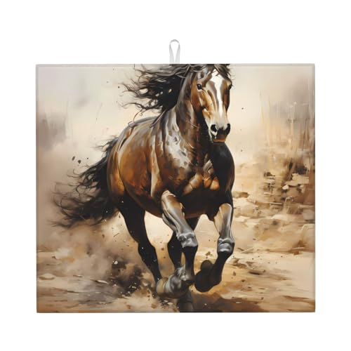 Western Horse Abtropfmatte für Küche Wasserabsorbierend, schnell trocknend, rutschfest, geeignet für Geschirr, einfach zu lagern und zu reinigen. von PEGQCVAM