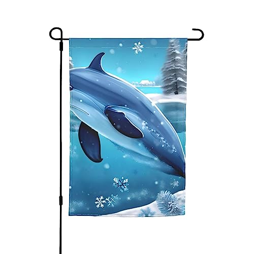 Winter-Delfin-Gartenflagge, 30,5 x 45,7 cm. Helle, doppelseitige Outdoor-Dekoration bringt Spaß in Ihren Garten. von PEGQCVAM