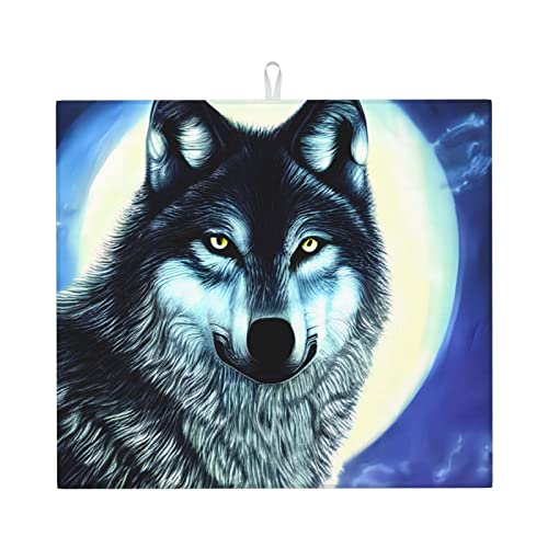 Wolf Under Moon Abtropfmatte für Küche, wasserabsorbierend, schnell trocknend, rutschfest, geeignet für Geschirr, einfach zu lagern und zu reinigen. von PEGQCVAM