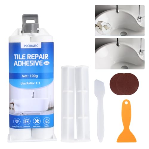 PEGRAUFC 100g Emaille Reparatur Set, Fliesenreparaturset Weiß, Waschbecken Reparaturset Keramik Weiß, Fliesenreparaturpaste, Repair Paste, Keramik Reparaturset, Zum Kratzern, Löchern, Rissen PEGRAUFC 100g Emaille Reparatur Set, Fliesenreparaturset Weiß, Waschbecken Reparaturset Keramik Weiß, Fliesenreparaturpaste, Repair Paste, Keramik Reparaturset, Zum Kratzern, Löchern, Rissen von PEGRAUFC