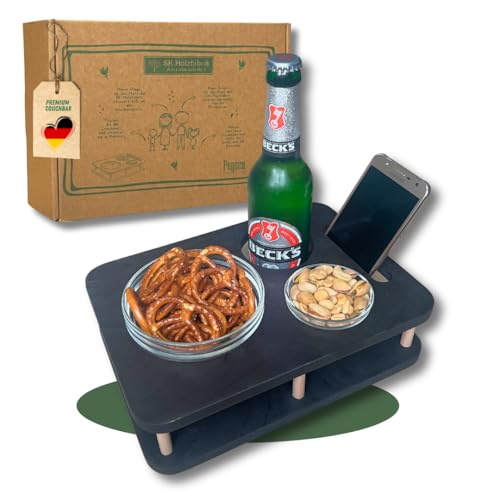 Couchbar Snackbar YOLO 1.0 - PERSONALISIERBAR - Couch Bar mit 2 Snackschalen - Sofatablett für Snacks & Getränke - Snackbar mit Getränkehalter (Schwarz) von PEGSEN