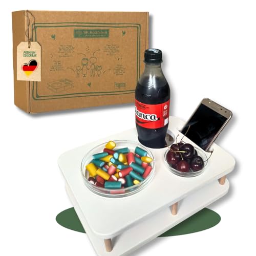 Couchbar Snackbar YOLO 1.0 - PERSONALISIERBAR - Couch Bar mit 2 Snackschalen - Sofatablett für Snacks & Getränke - Snackbar mit Getränkehalter (Weiß) von PEGSEN