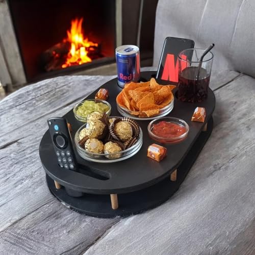 Couchbar Snackbox in schwarz mit 4 Glasschalen - Sofabar für Snacks und Getränke - Couchtabletts mit Getränkehalter - Sofa Butler - Couch Bar Snackbar - Couch Butler - Sofa Tablett von PEGSEN