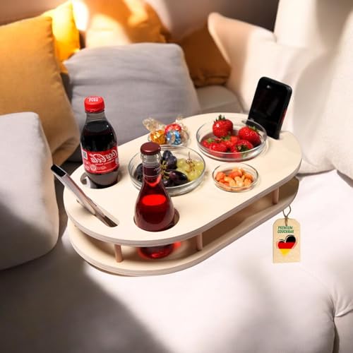 Couchbar Snackbox mit 4 Glasschalen - PERSONALISIERBAR - Sofabar für Snacks und Getränke - Couchtabletts mit Getränkehalter - Sofa Butler - Snackbar für die Couch - Couch bar Snackbar personalisiert von PEGSEN