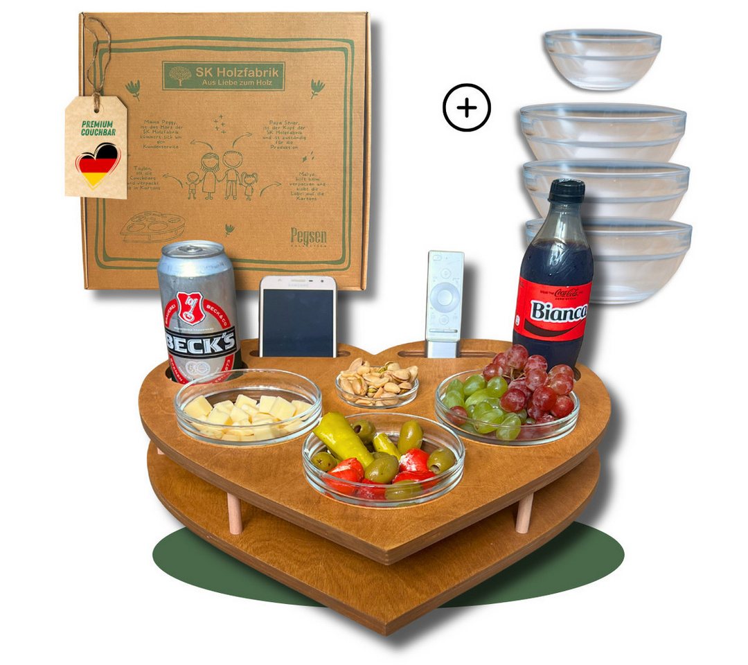 PEGSEN Servier-Set Couchbar mit Handyhalterung Snackbar Herz mit 4 Glasschalen Tablett, Stabil & Praktisch, lebensmittelechte Glasschalen, Handyhalterung PEGSEN Servier-Set Couchbar mit Handyhalterung Snackbar Herz mit 4 Glasschalen Tablett, Stabil & Praktisch, lebensmittelechte Glasschalen, Handyhalterung von PEGSEN