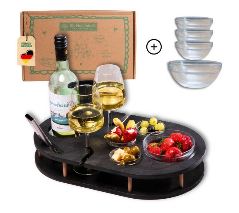 PEGSEN Servier-Set Weinbar Couchbar mit 4 Glasschalen, Weingläser & Snacks stehen stabil und sicher von PEGSEN