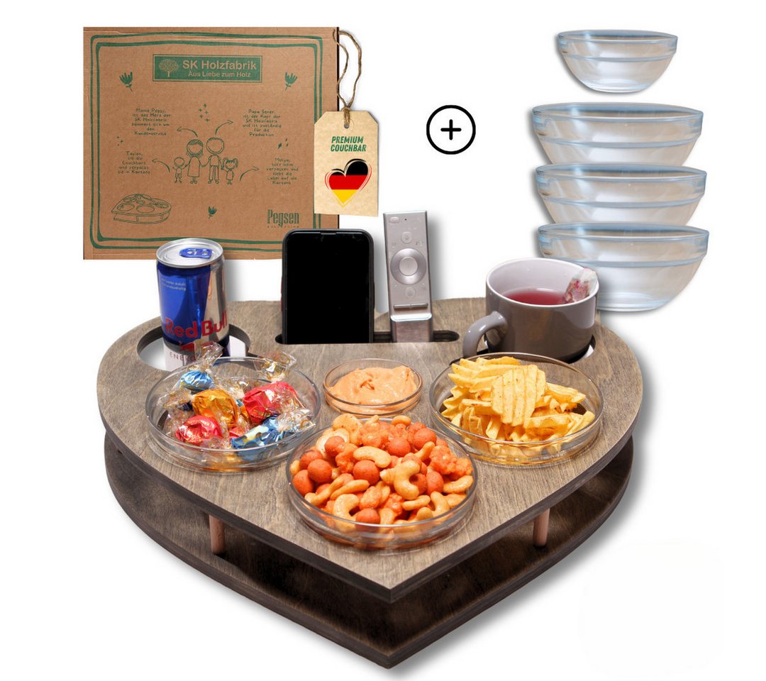 PEGSEN Servierplatte Couchbar Snackbox Herz mit 4 Glasschalen Sofa Tablett, alles steht stabil & sicher, lebensmittelechte Glasschalen PEGSEN Servierplatte Couchbar Snackbox Herz mit 4 Glasschalen Sofa Tablett, alles steht stabil & sicher, lebensmittelechte Glasschalen von PEGSEN