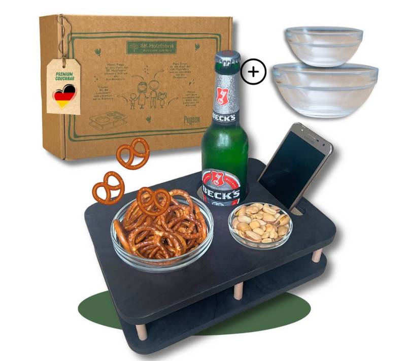 PEGSEN Tablett Couchbar Snackbar YOLO mit 2 Glasschalen Snacktablett, praktisch & stabil von PEGSEN
