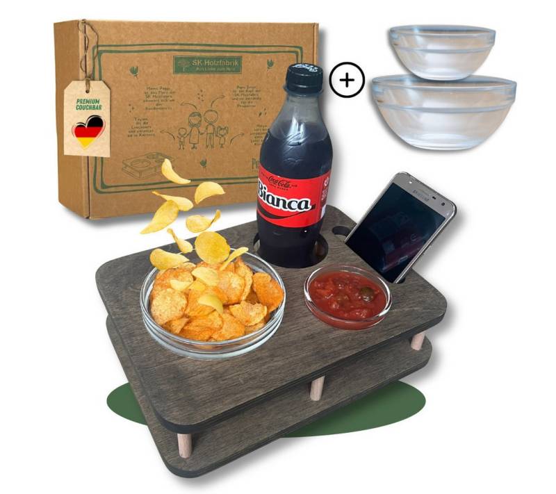 PEGSEN Tablett Couchbar Snackbar YOLO mit 2 Glasschalen Snacktablett, praktisch & stabil von PEGSEN