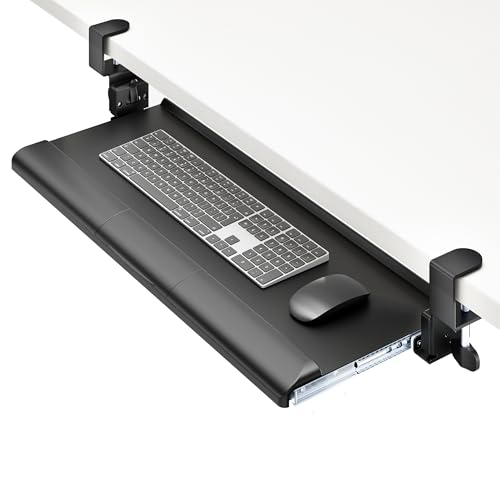 PEGZONE Neigbare, höhenverstellbare Tastaturablage unter dem Schreibtisch mit Handballenauflage, Computer Tastaturablage zum Tippen 680 * 283mm，Büro und Zuhause (schwarz) von PEGZONE