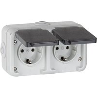 Aufputz-Steckdose, IP44, Schuko, waagerecht, grau D 6632 WAB - 2-fach von PEHA BY HONEYWELL