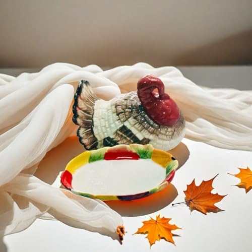 Dekorative Truthahn-Keramik-Butterdose mit Deckel, 18,7 x 12 cm, Thanksgiving Holiday Tischdekoration von PEHOST