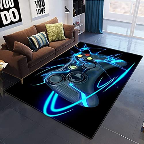 3D Anime Gamer Teppich Kinder Jungen Groß Kinderzimmer Gaming Teppich Schlafzimmer Dekoration Wohnzimmer Kurzflor Krabbelmatte Modern Weich Kinderteppiche Waschbarer Blau Schwarz (100x120 cm) von PEIHUODAN