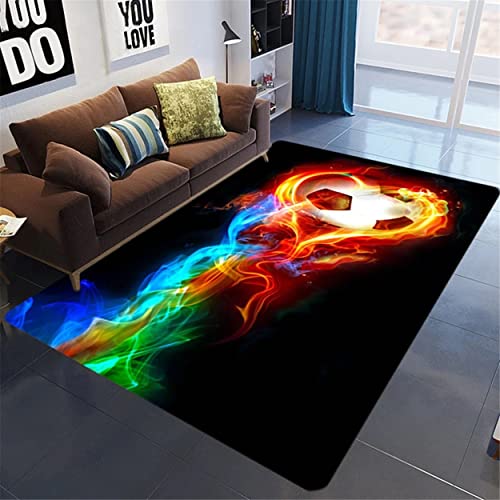 3D Flamme Fußball Wohnzimmer Teppich Gaming Junge Teenager Schlafzimmer Teppich Rutschfest Grün Fußballplatz Fußball Sportspiel Graffiti Kinderzimmer Dekoration Teppiche (Farbe 6,140x200 CM) von PEIHUODAN