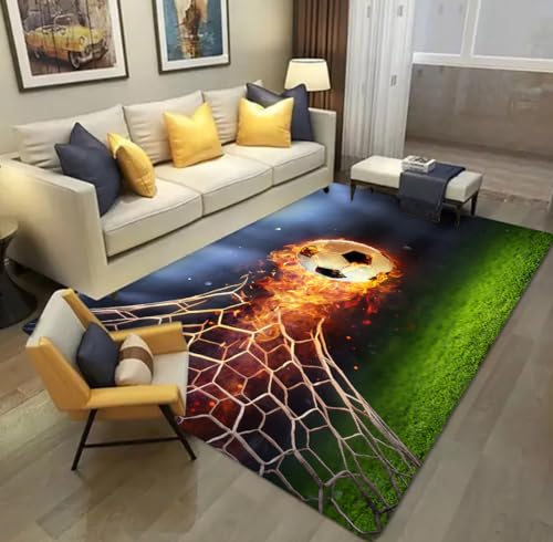 PEIHUODAN 3D Fußball Teppich, Gelb, 120x160 cm, Modern, Praktisch, Rutschfest, Niedriger Stapel, Synthetische Fasern, Memory-Schaum, Unisex, Spielzimmer von PEIHUODAN