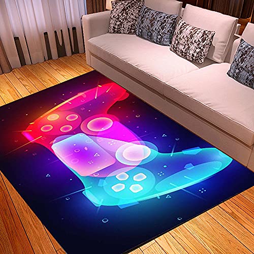 Anime Gamer Teppich Kinder Jungen Groß Kinderzimmer Gaming Teppich Schlafzimmer Dekoration Wohnzimmer Badezimmer Kurzflor Krabbelmatte Modern Weich Kinderteppiche Waschbarer (Blau,120x180 cm) von PEIHUODAN