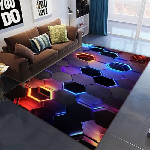 Bereich Teppich Geometrie Illusion 3D Wohnzimmerteppich Teppich Schlafzimmer Teenager Männer, Flanell Teppich Gaming Teppich Teenager Vision Illusion Gamer Gaming Stuhl Teppich, 160x230 cm, Color 5 von PEIHUODAN