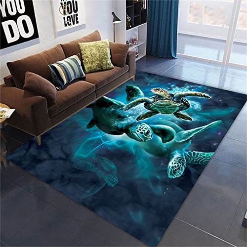 Blau Teppich Mit Meerestieren Krake Schildkröte Krabbe Wohnzimmer Teppich Schlafzimmerteppich Dekoration Weich Kinderspielboden Badematte Küchenteppich Kinderzimmerteppich (Blau 3,160 x 200 cm) von PEIHUODAN