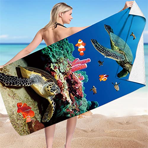 Blue Sea World Strandtuch XL XXL Mikrofaser Super saugfähiges Strandtuch Delphin Flunder Korallenmuster Badetuch Kinder Erwachsene Outdoor Sport Handtuch Schwimmen Surfen (Farbe3,150 x 200 cm) von PEIHUODAN