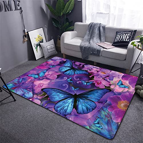 Blumen Schmetterling Wohnzimmer Teppich Lila Rosa Schwarz Fantasy Romantisch Sternenlicht Schmetterling Mädchen Schlafzimmer Teppich Rutschfester Teppich Korridor Rug Läufer (Farbe3,140 x 180 cm) von PEIHUODAN