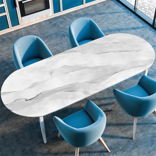 Elastizität Ovale Tischdecke – 3D Druck, rutschfeste Spanntischdecke, Wetterfest & Abwaschbar für Outdoor – Oval Tischtuch in Mehreren Größen (Marble 1,114cmx142cm) von PEIHUODAN