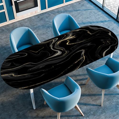 Elastizität Ovale Tischdecke – 3D Druck, rutschfeste Spanntischdecke, Wetterfest & Abwaschbar für Outdoor – Oval Tischtuch in Mehreren Größen (Marble 2,122cmx183cm) von PEIHUODAN
