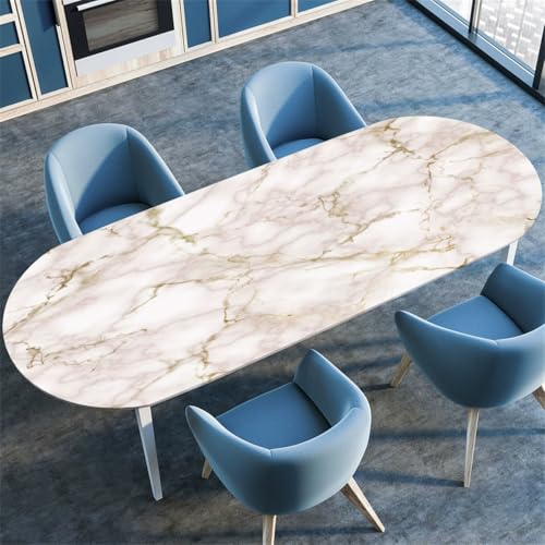 Elastizität Ovale Tischdecke – 3D Druck, rutschfeste Spanntischdecke, Wetterfest & Abwaschbar für Outdoor – Oval Tischtuch in Mehreren Größen (Marble 5,107cmx152cm) von PEIHUODAN
