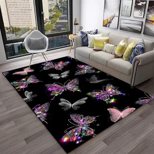 Floral Starlight Butterfly 3D Flanell Teppich Modern Lila Blau Goldfarben, Dekorativer Wohnzimmer Teppich Rutschfeste Teppiche für Schlafzimmer Mädchen Frauen Nachttischvorleger, 160x230 cm, Color6 Floral Starlight Butterfly 3D Flanell Teppich Modern Lila Blau Goldfarben, Dekorativer Wohnzimmer Teppich Rutschfeste Teppiche für Schlafzimmer Mädchen Frauen Nachttischvorleger, 160x230 cm, Color6 von PEIHUODAN