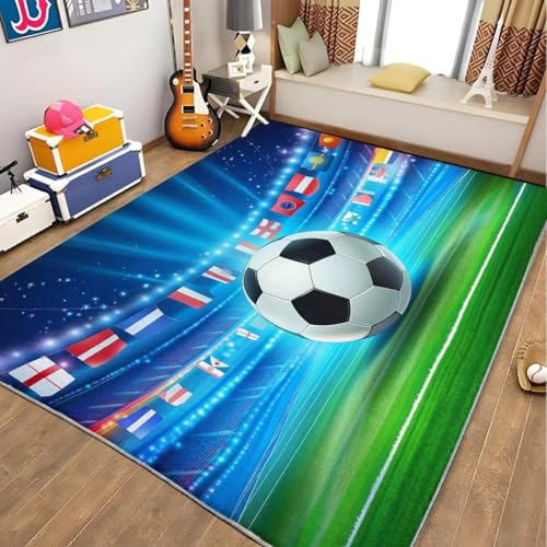 Fußball Basketball Muster Teppich fürs Kinderzimmer, Flauschige Weiche Bodenmatte aus Schwamm American football 3D Teppich für Wohnzimmer, Schlafzimmer, Spielzimmer, Rutschfest, 100x200 cm, Color3 Fußball Basketball Muster Teppich fürs Kinderzimmer, Flauschige Weiche Bodenmatte aus Schwamm American football 3D Teppich für Wohnzimmer, Schlafzimmer, Spielzimmer, Rutschfest, 100x200 cm, Color3 von PEIHUODAN