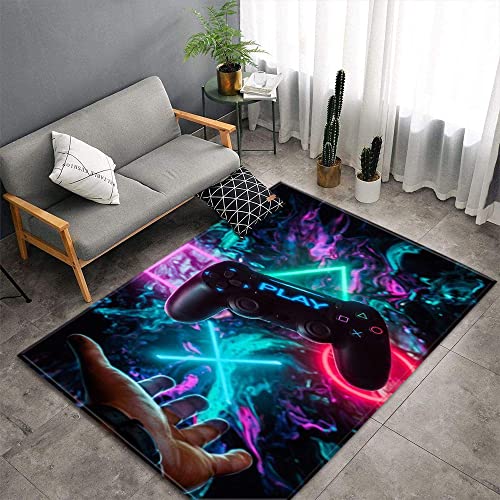 Gamer Teppich Kinderzimmer Teppich Schlafzimmer Anime Gaming Teppich Wohnzimmer Gamer Deko Decke Teppich Moderner Waschbarer Weichem Flanell Kurzflor Kinderteppich Jungen (80 x 160 cm,bunt b) von PEIHUODAN