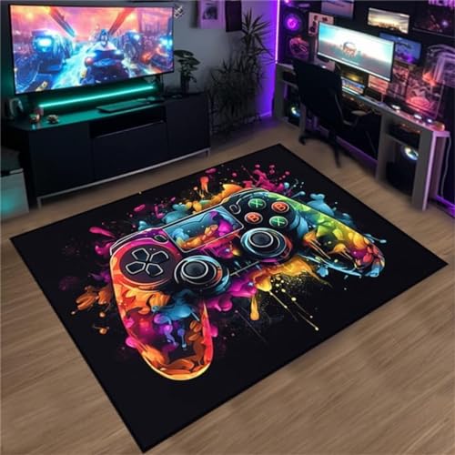 Gaming Bereich Teppich Kinderteppich Jungen Kinder 3d-gedruckter Neon-spiele Cool Graffiti Gaming Gamer Muster Sofa Bett Teppiche Gaming Schlafzimmer Gaming Zimmer Deko Carpets (Farbe,140x200cm) von PEIHUODAN