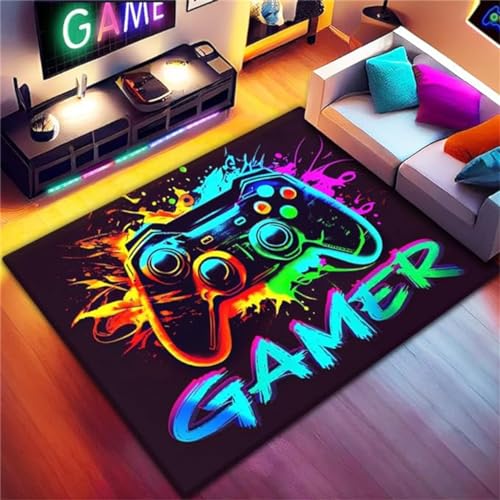 Gaming Bereich Teppich Kinderteppich Jungen Kinder 3d-gedruckter Neon-spiele Cool Graffiti Gaming Gamer Muster Sofa Bett Teppiche Gaming Schlafzimmer Gaming Zimmer Deko Carpets (Graffiti,120x180cm) von PEIHUODAN